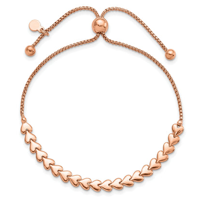 Rose Gold over Silver Interlocking Heart Adjustable Slider Bolo Bracelet