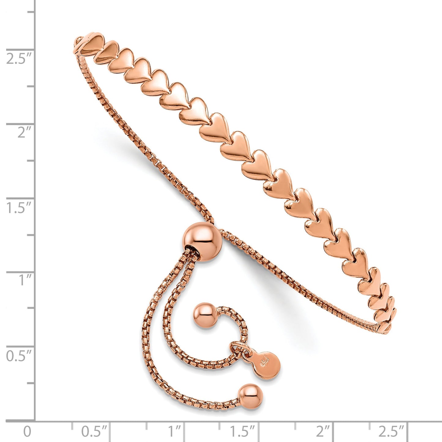 Rose Gold over Silver Interlocking Heart Adjustable Slider Bolo Bracelet