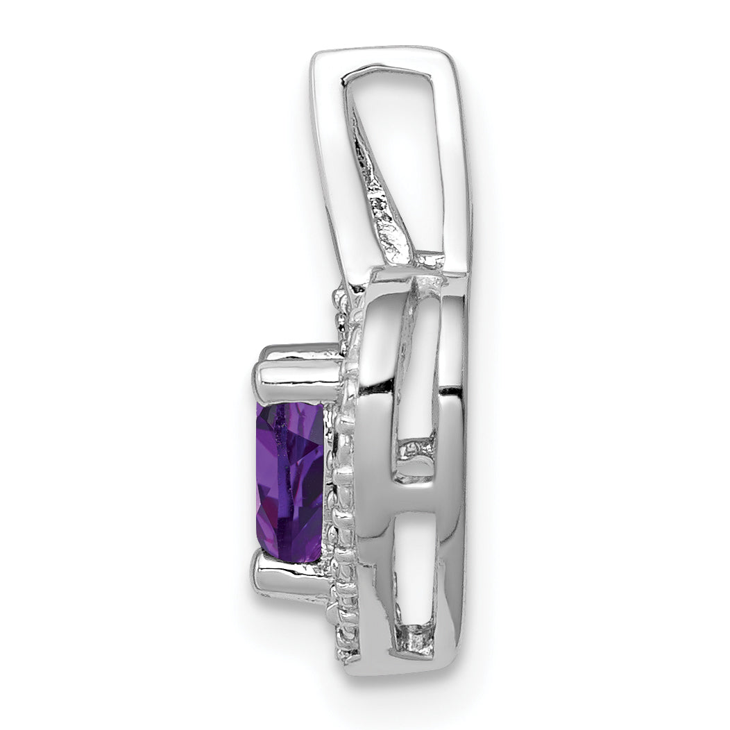 Silver Purple Amethyst and Diamond Heart in Heart Pendant