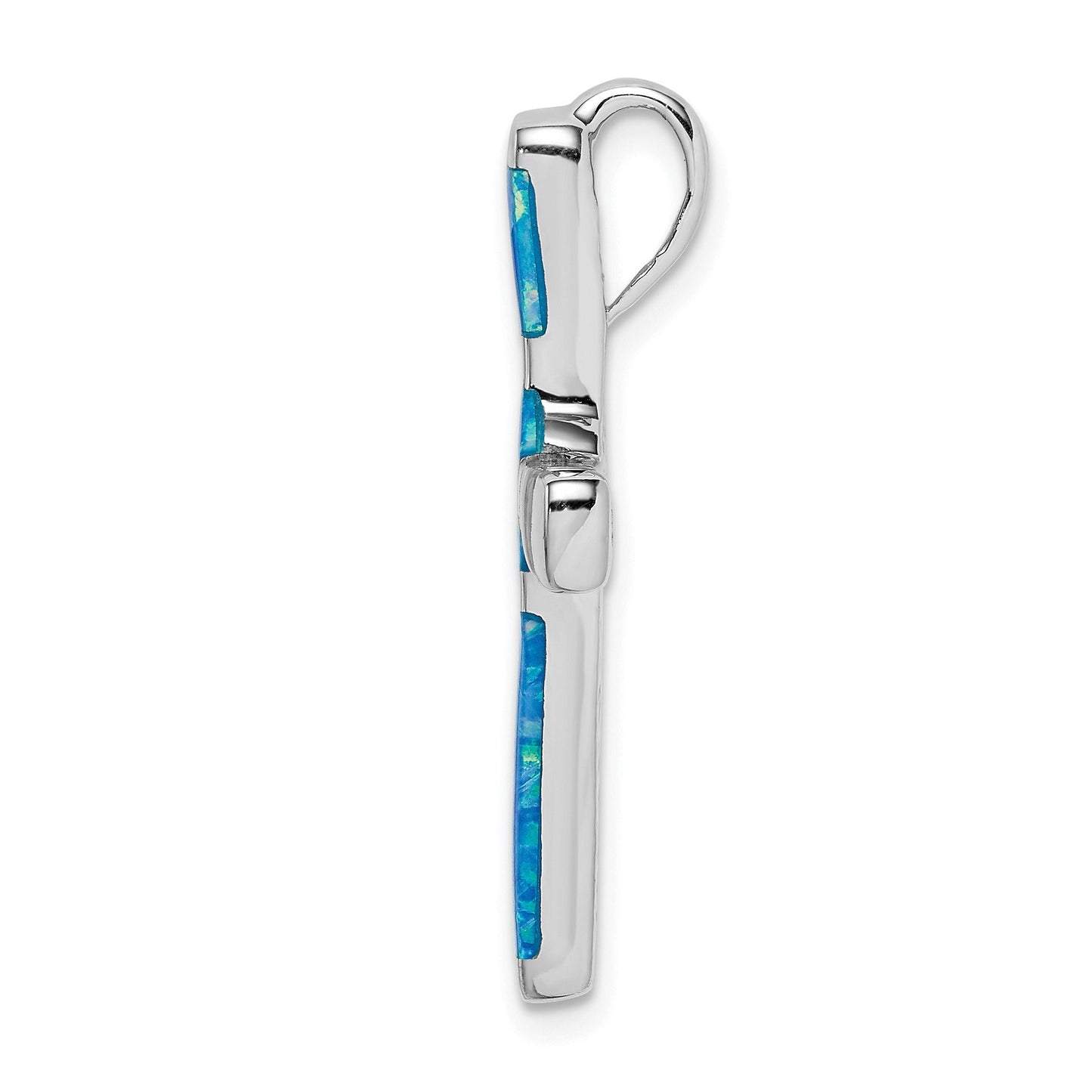 Silver Rhodium-plated Created Opal Cross Slide Pendant