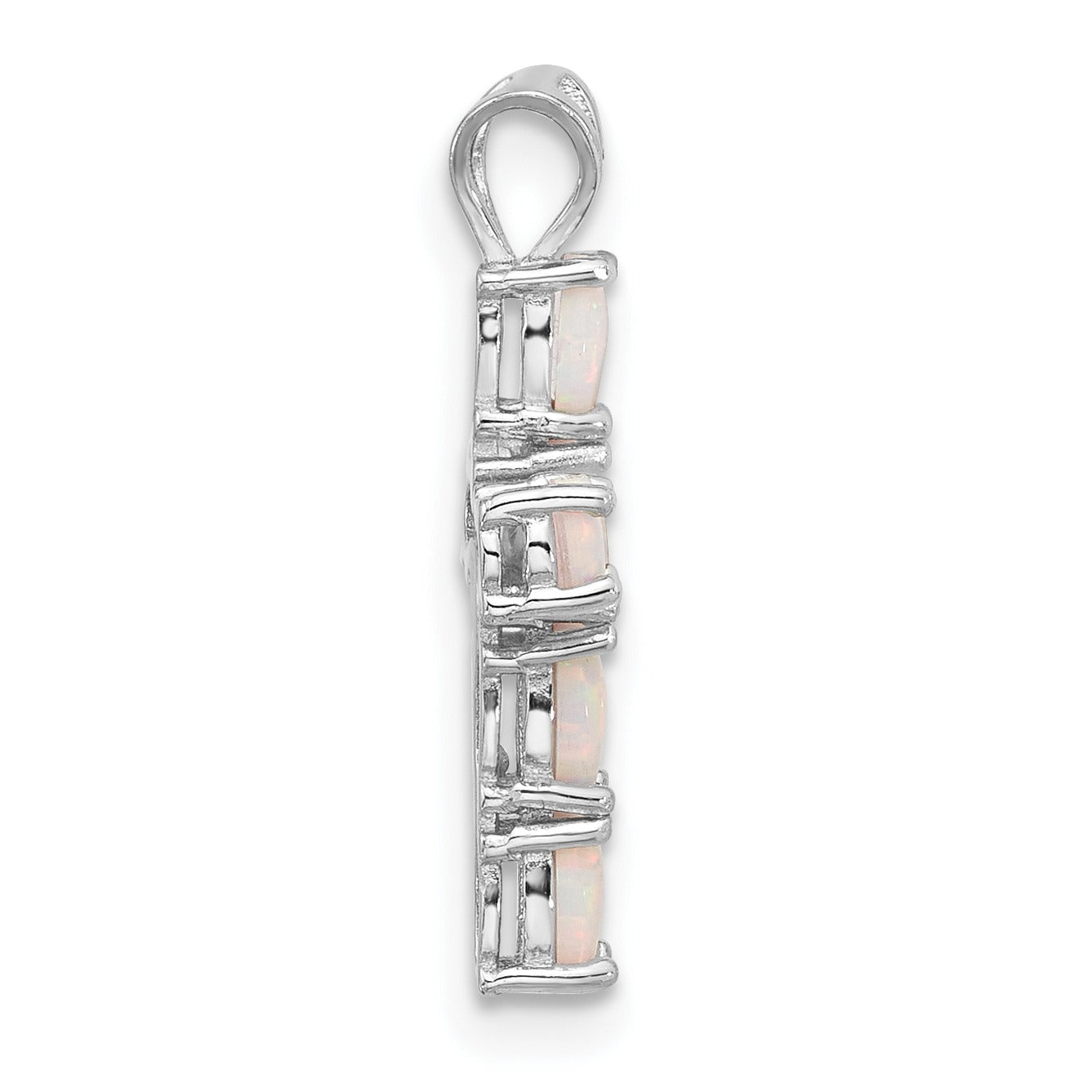 Silver Flash Platinum-plated Created White Opal Cross Pendant