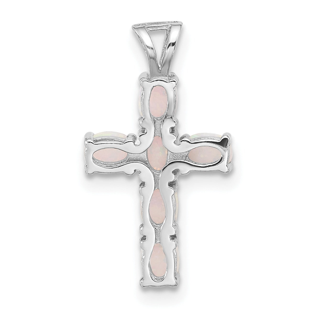 Silver Flash Platinum-plated Created White Opal Cross Pendant
