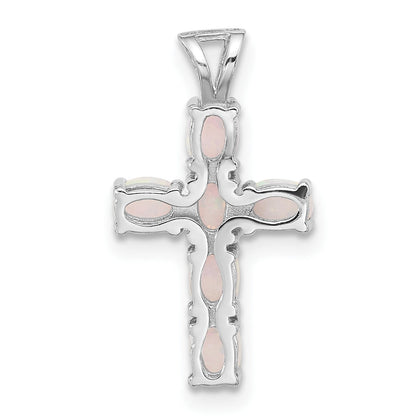 Silver Flash Platinum-plated Created White Opal Cross Pendant