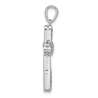 Silver Rhodium-plated London Blue Topaz Infinity Cross Pendant