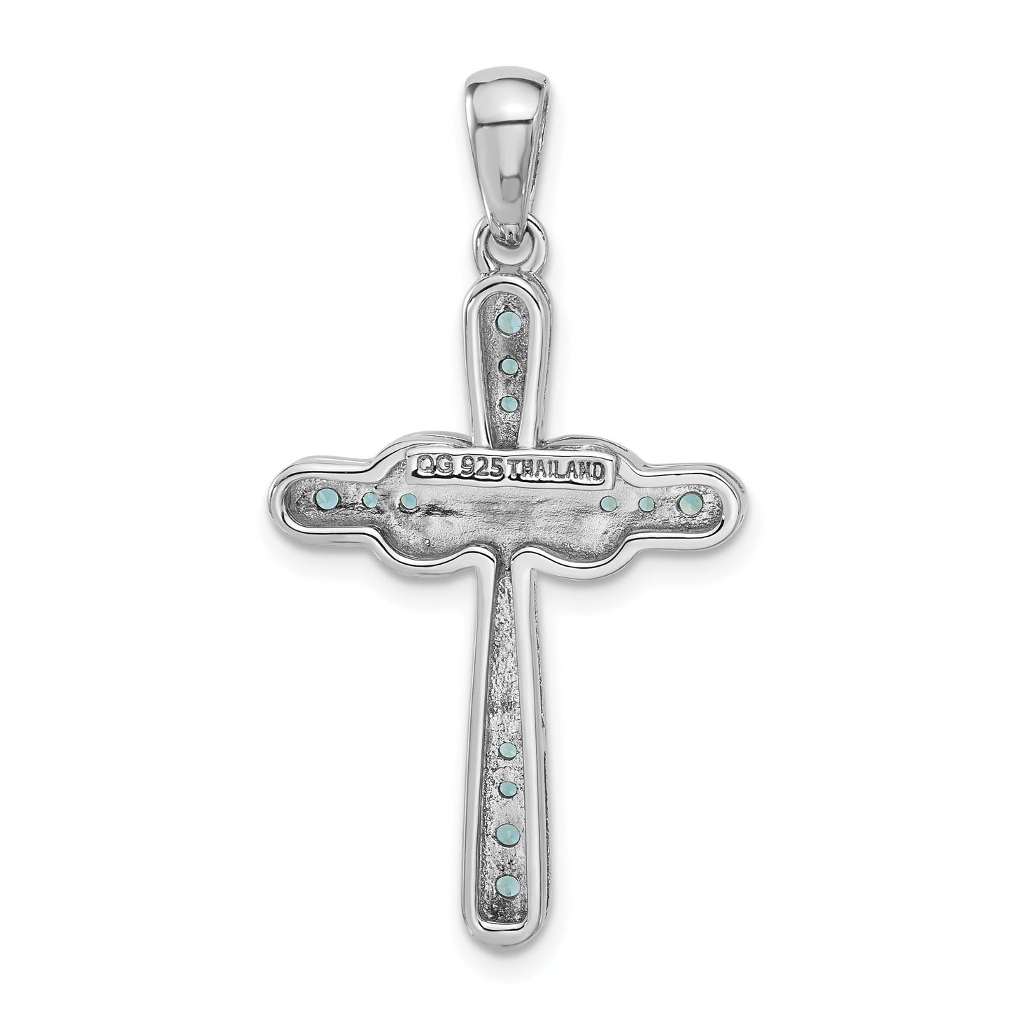 Silver Rhodium-plated London Blue Topaz Infinity Cross Pendant