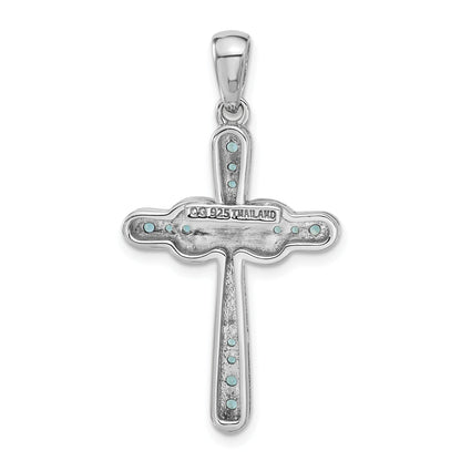Silver Rhodium-plated London Blue Topaz Infinity Cross Pendant