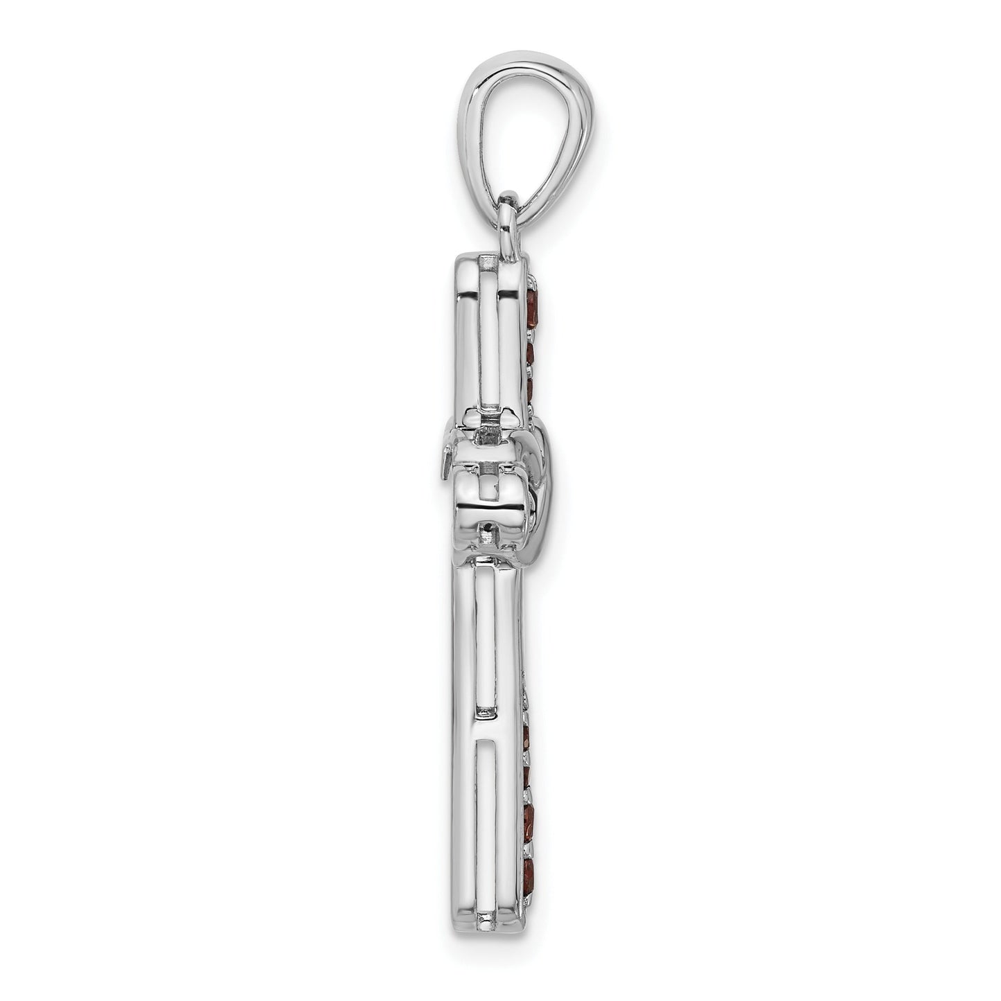 Silver Rhodium-plated Garnet Infinity Cross Pendant