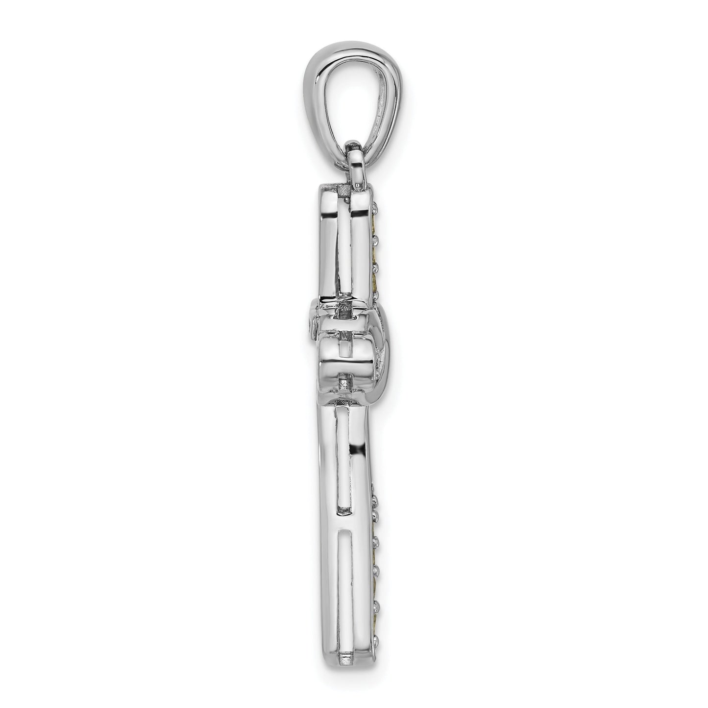 Silver Rhodium-plated Peridot Infinity Cross Pendant