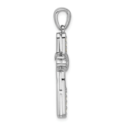Silver Rhodium-plated Peridot Infinity Cross Pendant