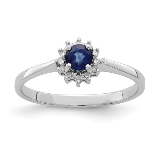 0.34 Ct Round Blue Sapphire and Diamond Prong Silver Snowflake Halo Ring