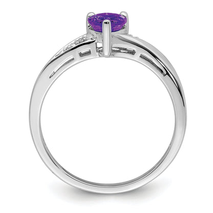 0.41 Ct Heart Purple Amethyst and White Diamond Prong Silver Promise Ring
