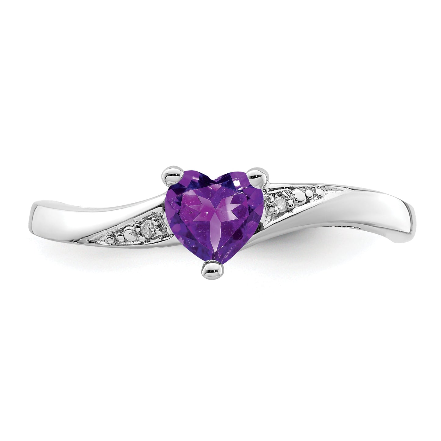0.41 Ct Heart Purple Amethyst and White Diamond Prong Silver Promise Ring