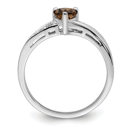 Silver Smoky Quartz Diamond Heart Ring