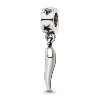 Italian Horn Dangle Pendant Sterling Silver