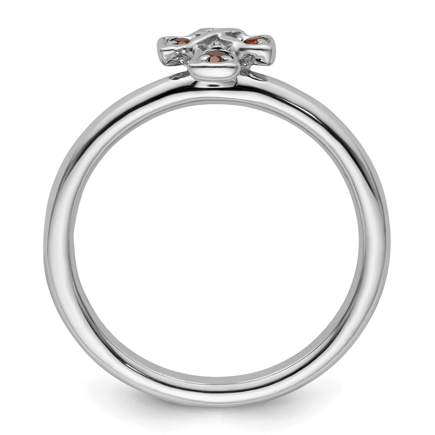 0.15 Ct Round Red Garnet Prong Silver Stackable Cross Ring