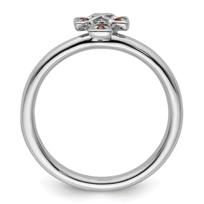 0.15 Ct Round Red Garnet Prong Silver Stackable Cross Ring