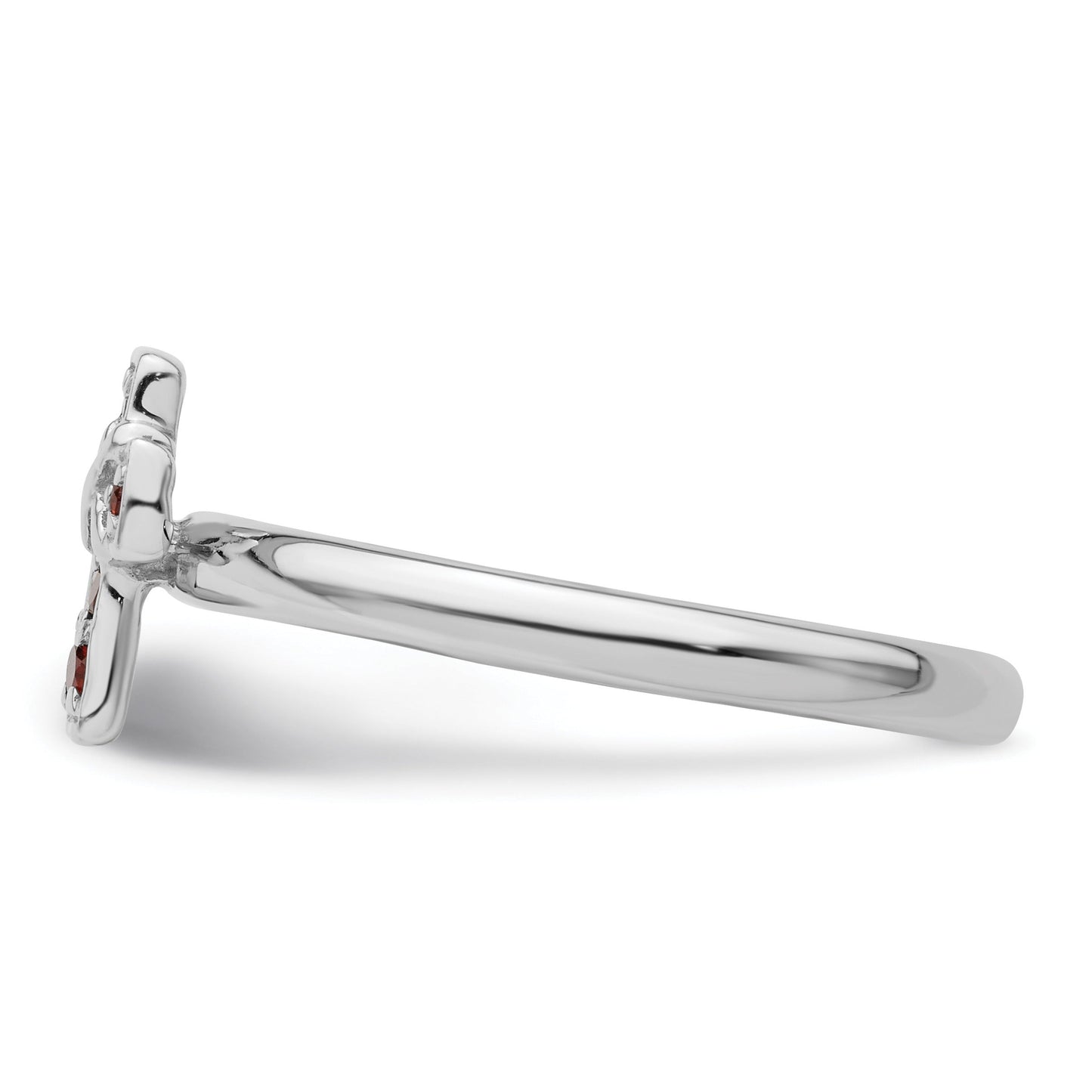 0.15 Ct Round Red Garnet Prong Silver Stackable Cross Ring