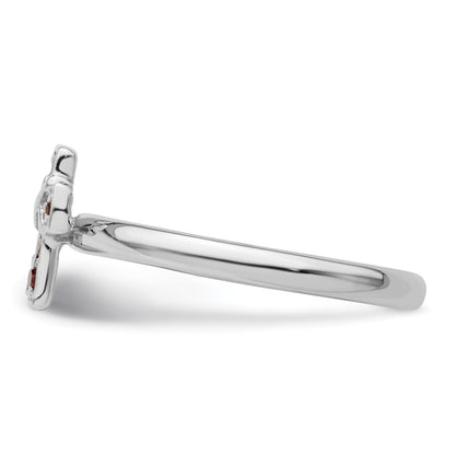 0.15 Ct Round Red Garnet Prong Silver Stackable Cross Ring