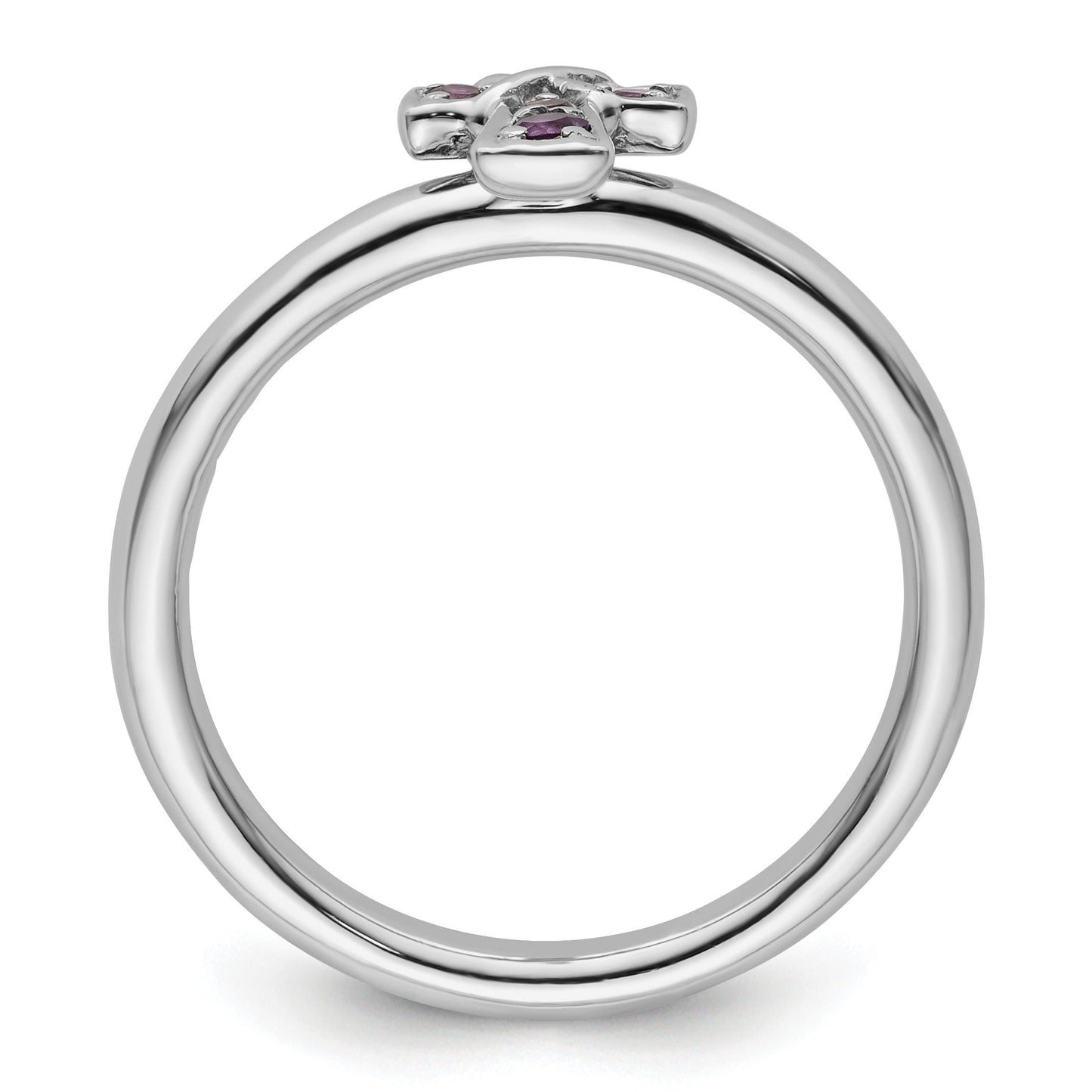 0.018 Ct Round Purple Amethyst Prong Silver Stackable Cross Ring