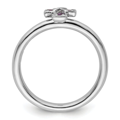 0.018 Ct Round Purple Amethyst Prong Silver Stackable Cross Ring