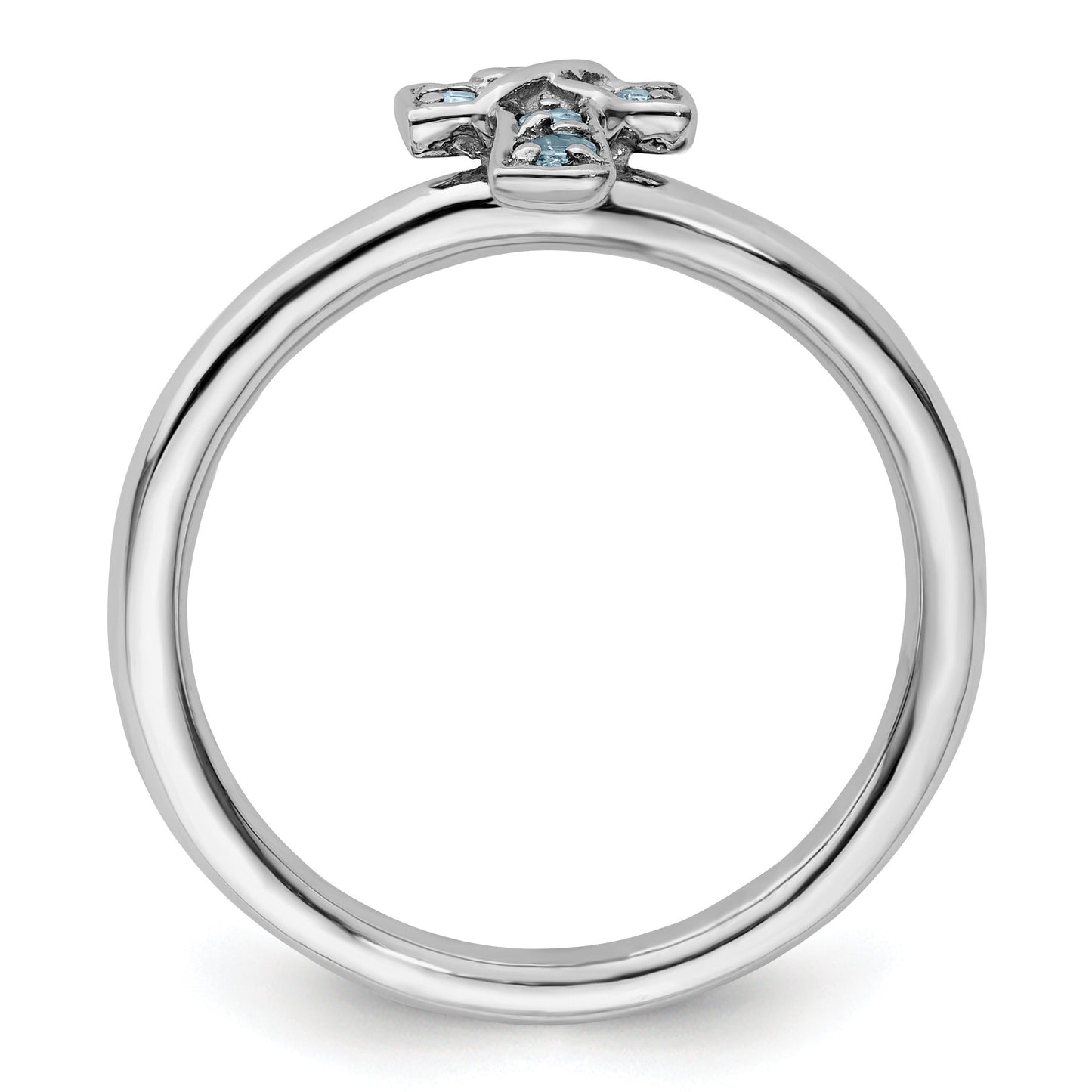 Natural Aquamarine Silver Stackable Cross Ring