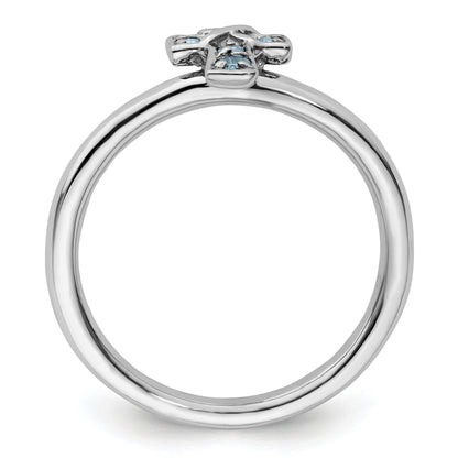 Natural Aquamarine Silver Stackable Cross Ring