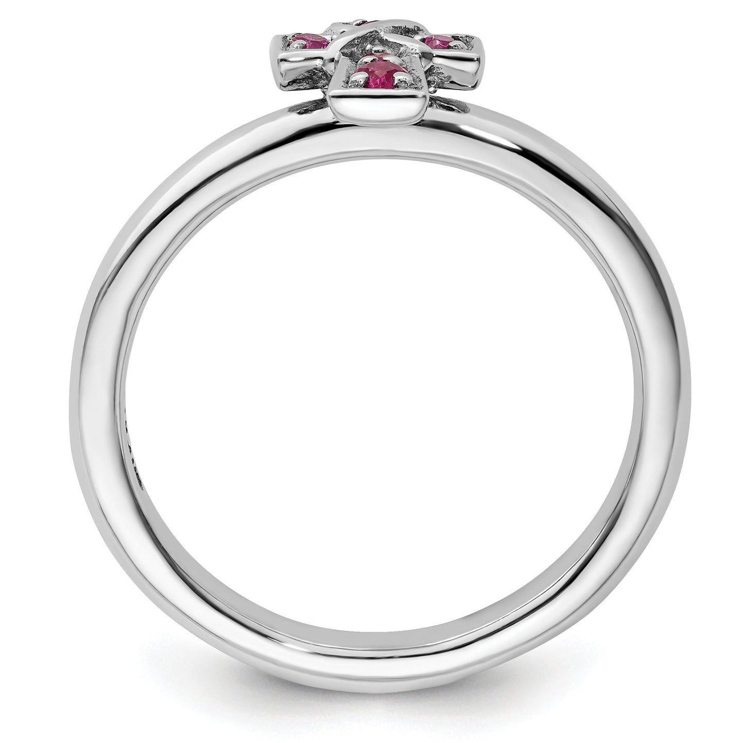 0.14 Ct Round Lab Created Red Ruby Silver Stackable Cross Bezel Ring