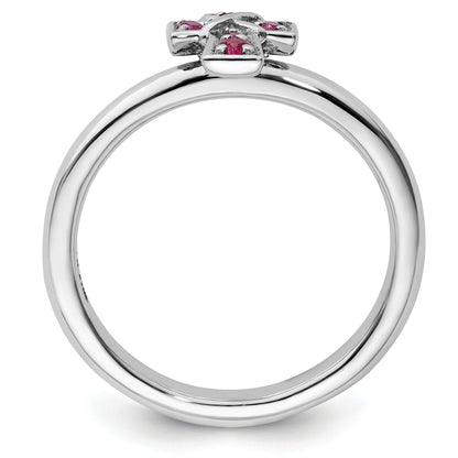 0.14 Ct Round Lab Created Red Ruby Silver Stackable Cross Bezel Ring