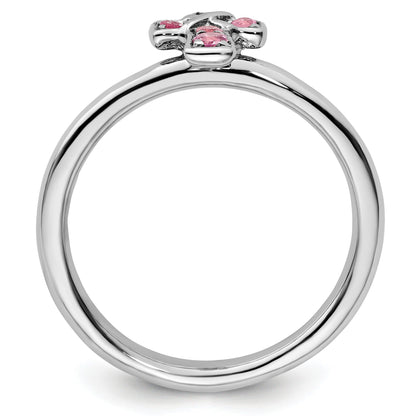 Natural Pink Tourmaline Silver Stackable Cross Ring