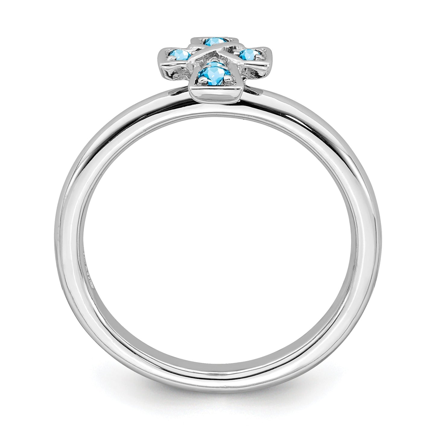 Natural Swiss Blue Topaz Silver Stackable Cross Ring