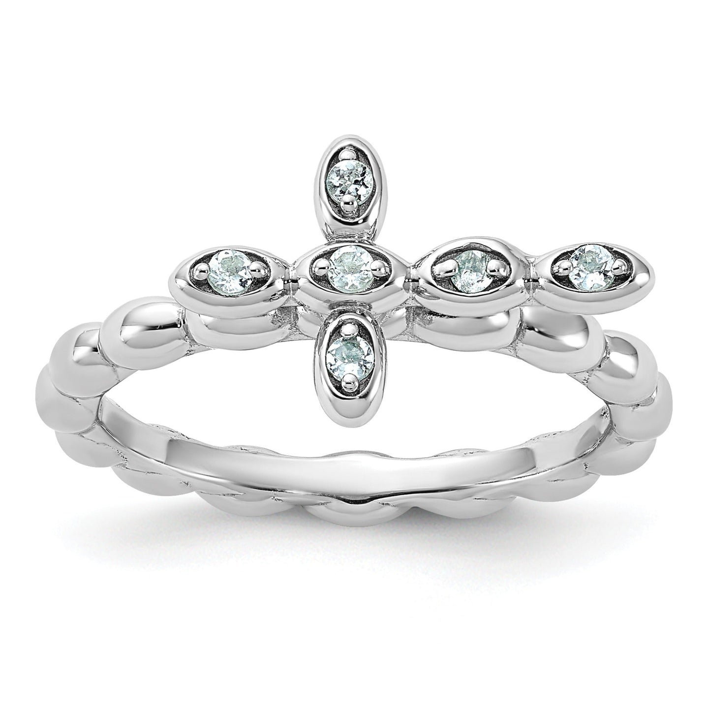 Silver Stackable Natural Aquamarine Cross Ring