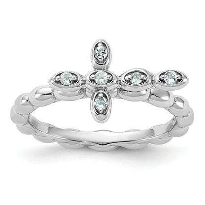Silver Stackable Natural Aquamarine Cross Ring