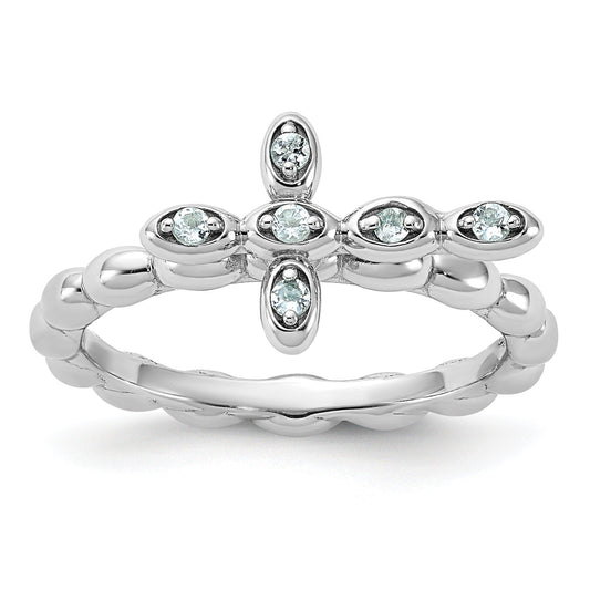 Silver Stackable Natural Aquamarine Cross Ring