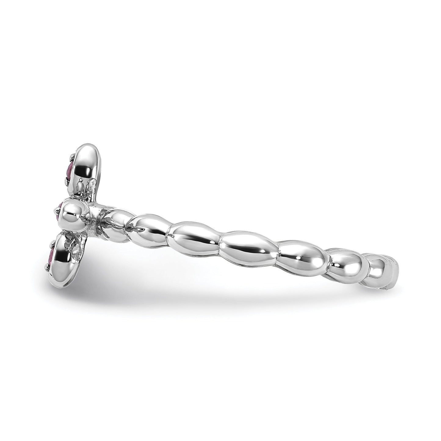 0.14 Ct Round Created Red Ruby Silver Stackable Bezel Cross Ring