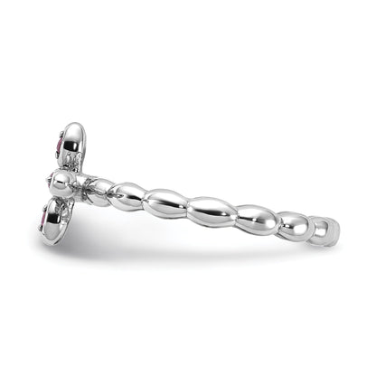 0.14 Ct Round Created Red Ruby Silver Stackable Bezel Cross Ring