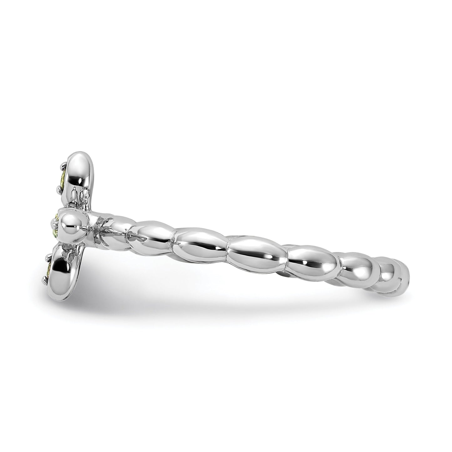 0.09 Ct Round Green Peridot Prong Silver Stackable Cross Ring