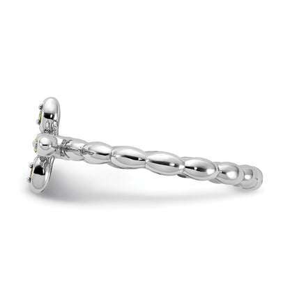 0.09 Ct Round Green Peridot Prong Silver Stackable Cross Ring