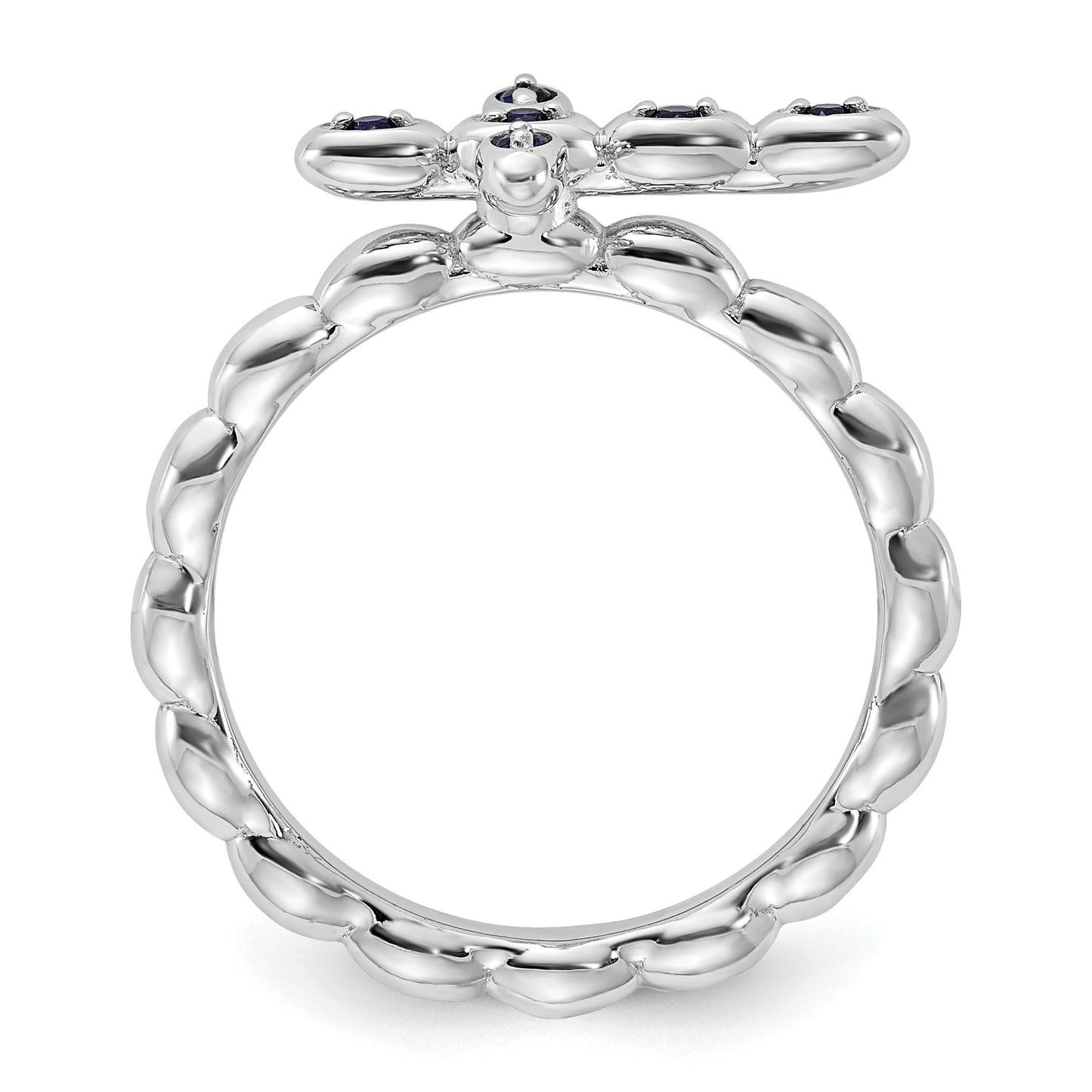 Silver Stackable Created Blue Sapphire Cross Ring