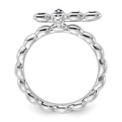 Silver Stackable Created Blue Sapphire Cross Ring