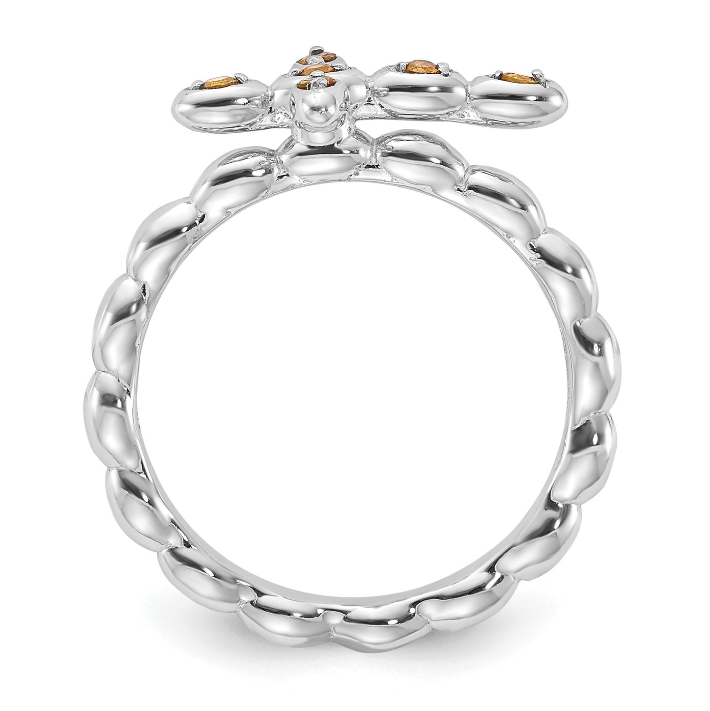 0.08 Ct Round Yellow Citrine Prong Silver Stackable Cross Ring