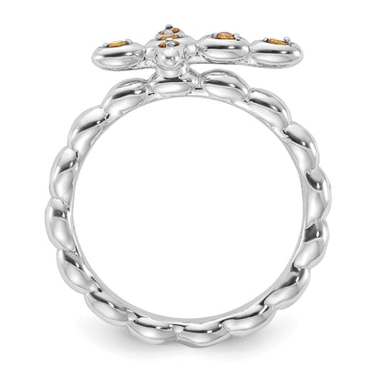 0.08 Ct Round Yellow Citrine Prong Silver Stackable Cross Ring
