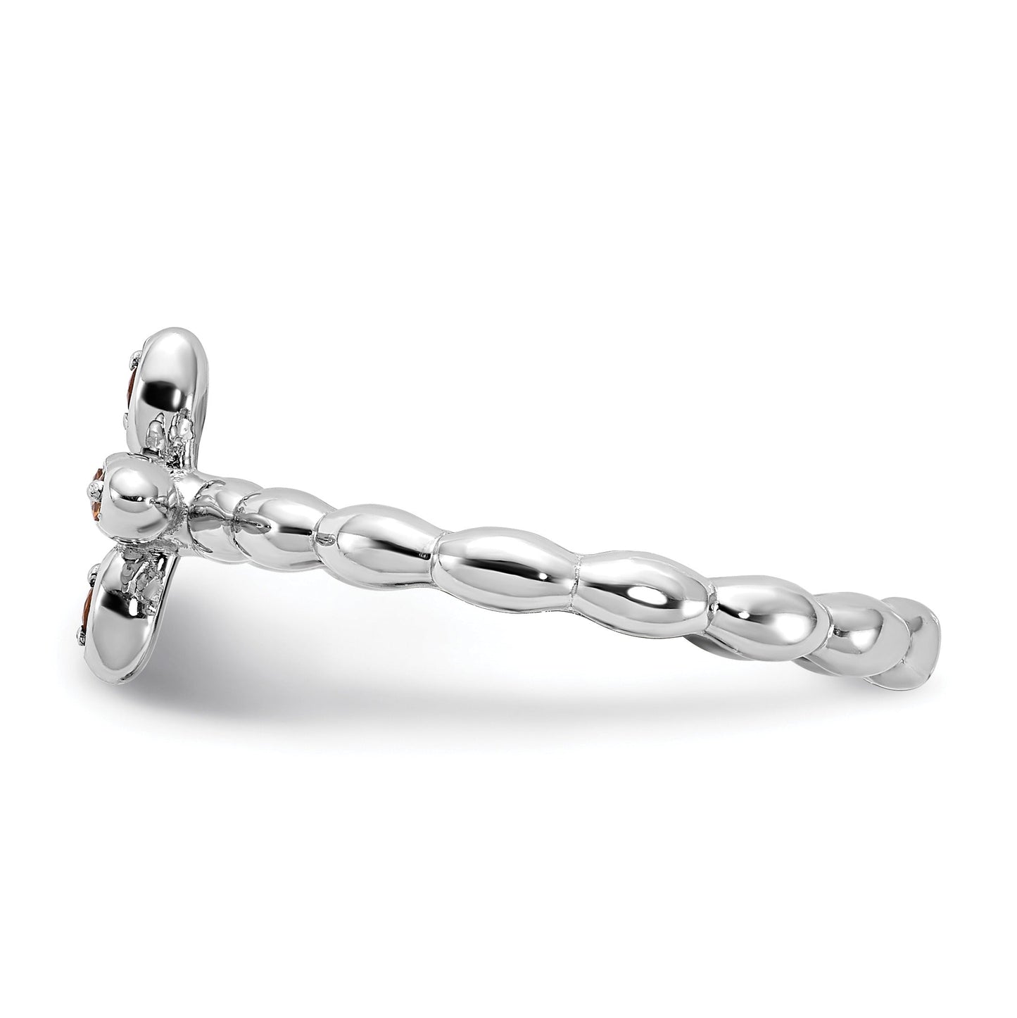 0.08 Ct Round Yellow Citrine Prong Silver Stackable Cross Ring