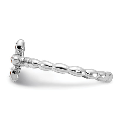 0.08 Ct Round Yellow Citrine Prong Silver Stackable Cross Ring