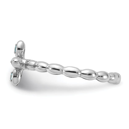 Silver Stackable Natural Swiss Blue Topaz Cross Ring