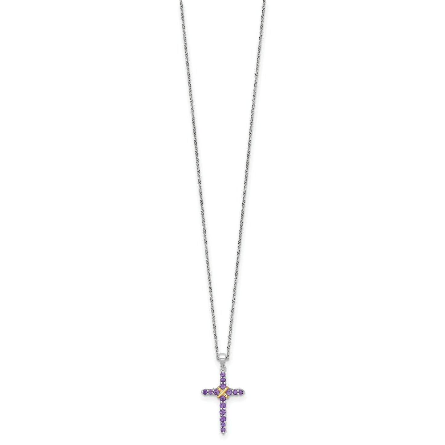 Silver 14k -X- Accent Natural Amethyst Cross Necklace