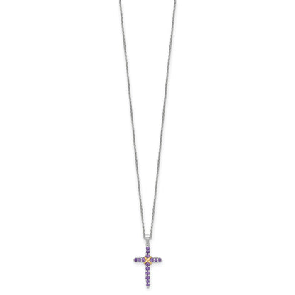 Silver 14k -X- Accent Natural Amethyst Cross Necklace