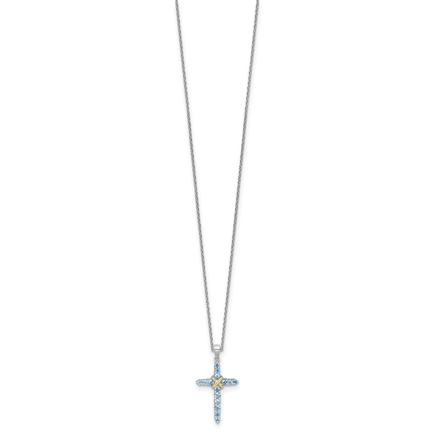 Natural Swiss Blue Topaz Cross Necklace Sterling Silver