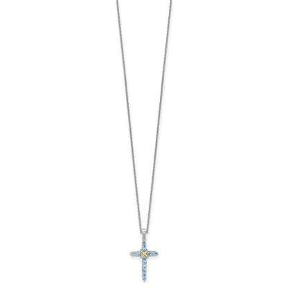 Natural Swiss Blue Topaz Cross Necklace Sterling Silver