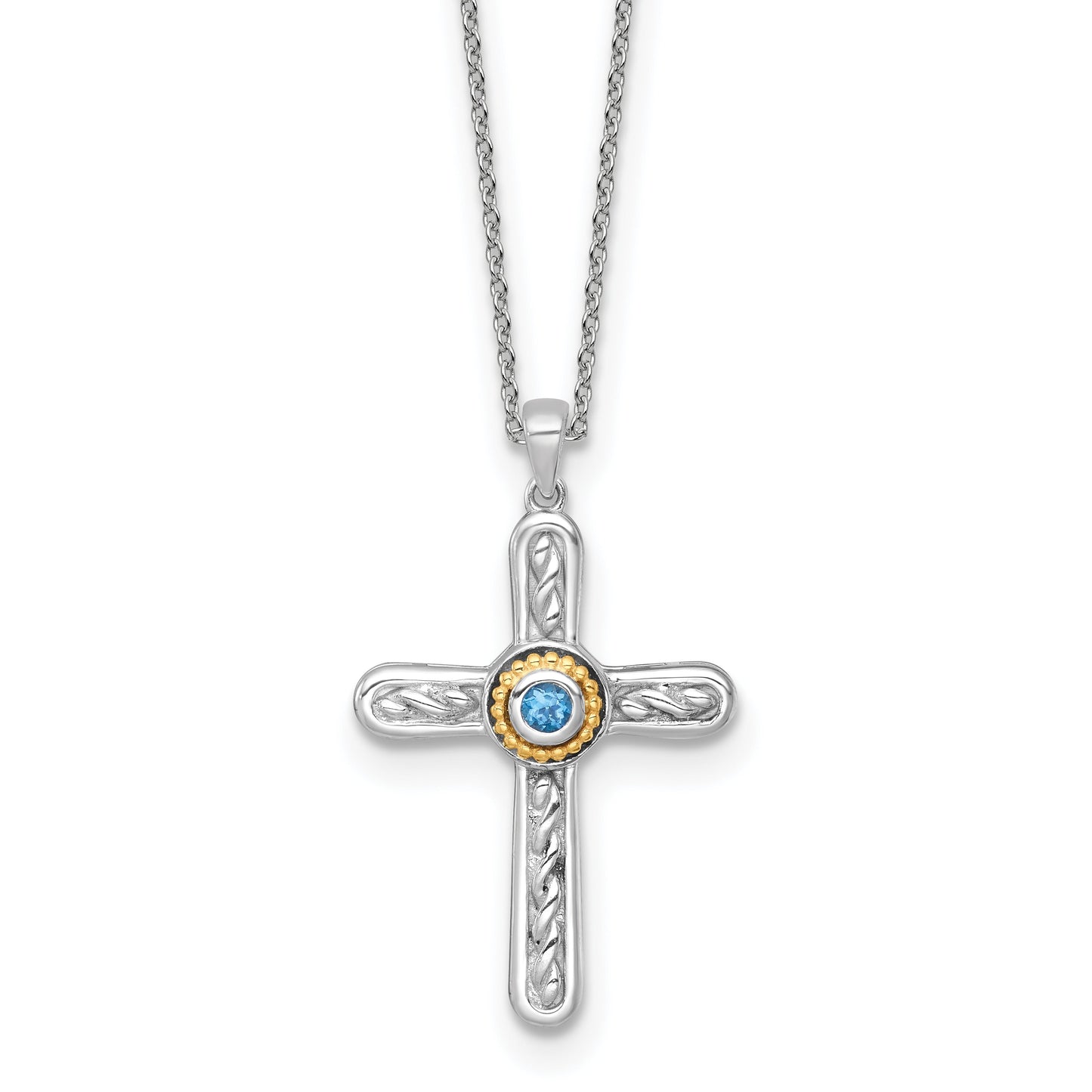 Sterling Silver London Blue Topaz Cross Extension Necklace
