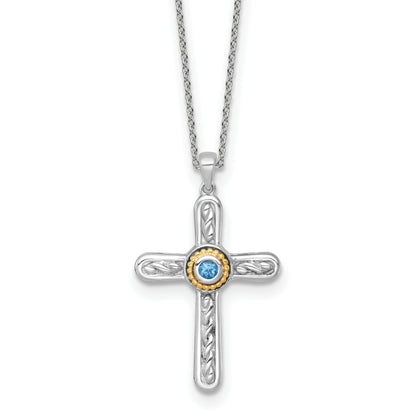 Sterling Silver London Blue Topaz Cross Extension Necklace